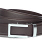 Men’s dark brown leather belt strap with traditional buckle in silver, formal look, 1.25 inches wide