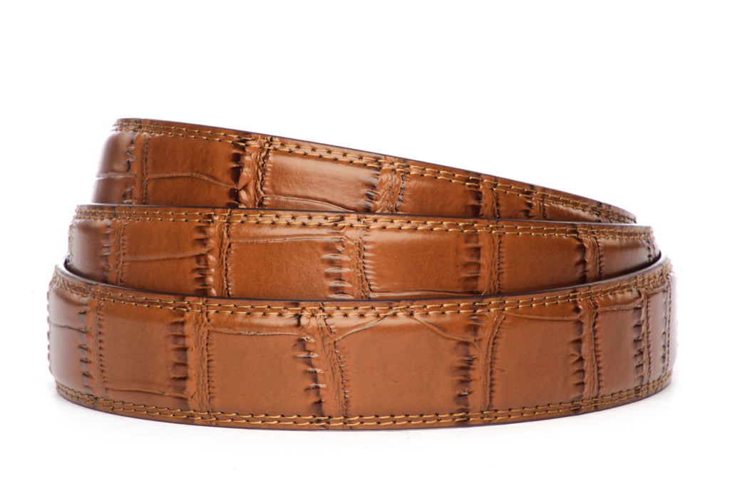 Men's faux croc belt strap in light brown with a 1.25-inch width, formal look