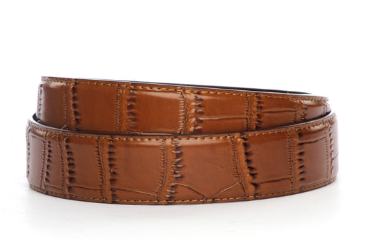 Men's faux croc belt strap in light brown, 1.5 inches wide, formal look