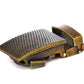 Men's golf ratchet belt buckle in antiqued gold with a 1.25-inch width.