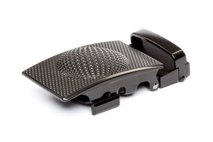 Men's golf ratchet belt buckle in black with a width of 1.5 inches.