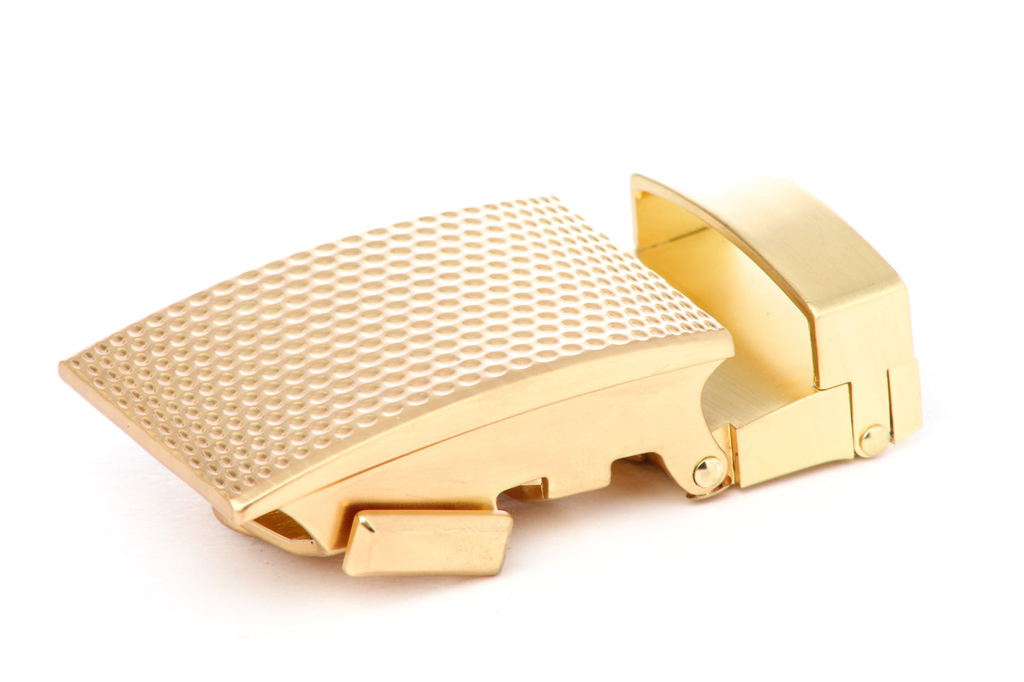 Men's golf ratchet belt buckle in gold with a 1.25-inch width.