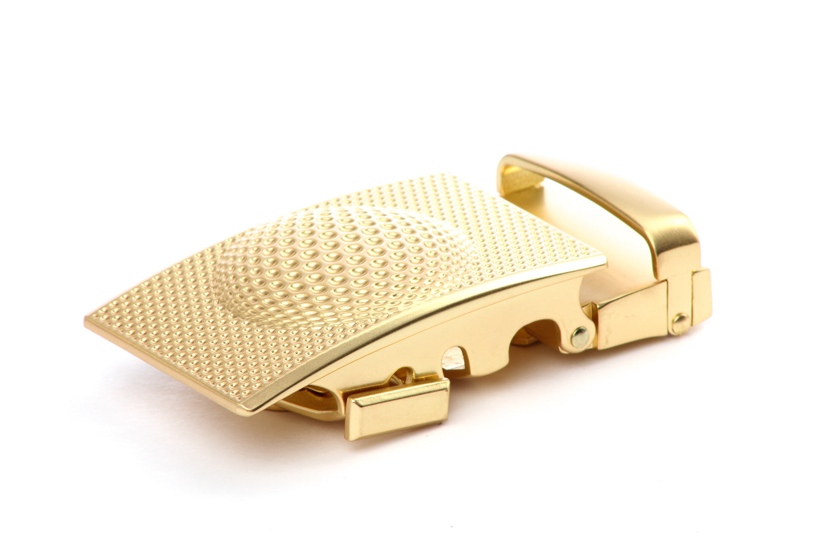 Men's golf ratchet belt buckle in gold with a width of 1.5 inches.