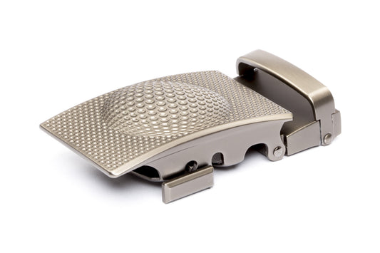 Men's golf ratchet belt buckle in gunmetal with a width of 1.5 inches.