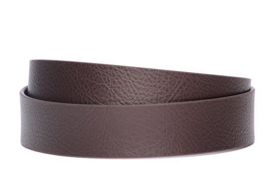 Men's invincibelt belt strap in brown leather grain, 1.5 inches wide, casual look