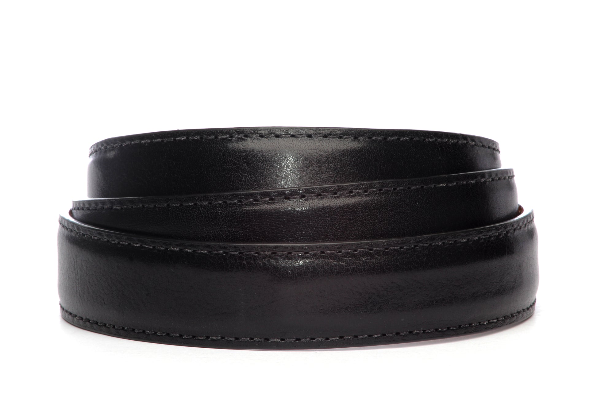 Men's Italian calfskin belt strap in black with a 1.25-inch width, formal look