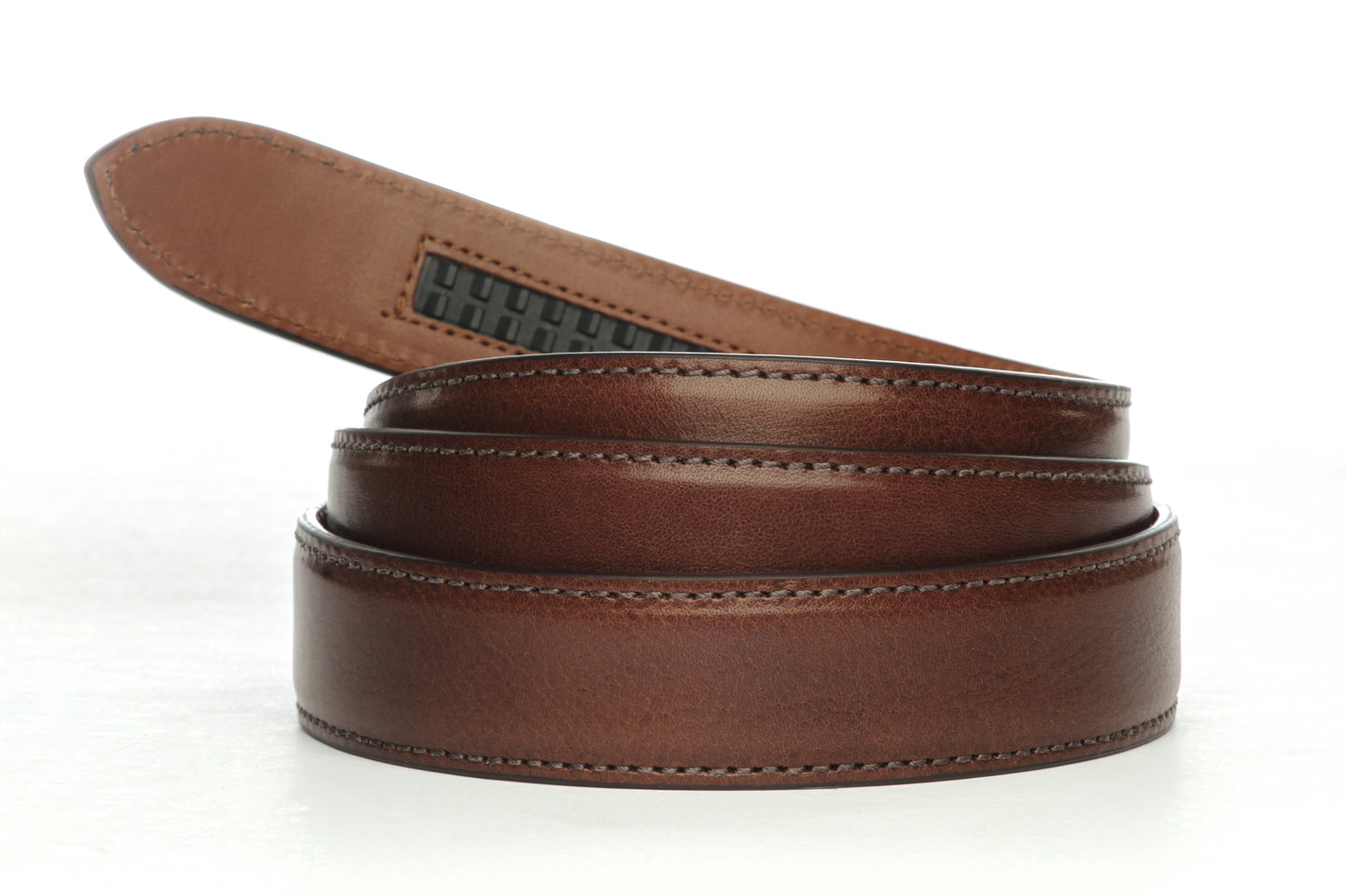 Men's Italian calfskin belt strap in brown with a 1.25-inch width, formal look, full roll
