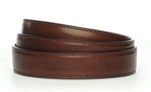 Men's Italian calfskin belt strap in brown with a 1.25-inch width, formal look