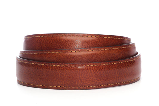 Men's Italian calfskin belt strap in cognac with a 1.25-inch width, formal look