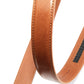 Men's Italian calfskin belt strap in tan with a 1.25-inch width, formal look, stitching close up