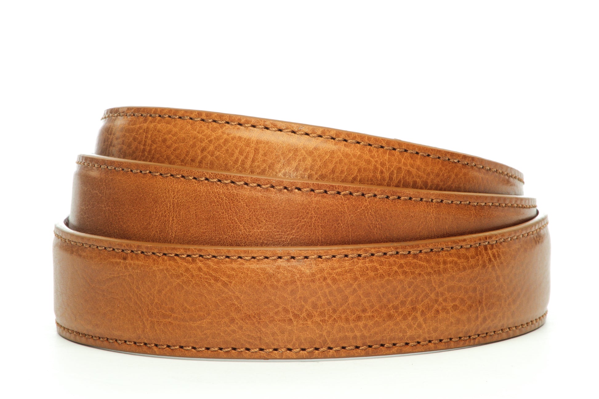 Men's Italian calfskin belt strap in tan with a 1.25-inch width, formal look