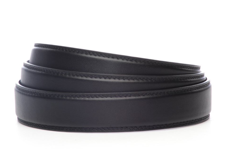Men's leather belt strap in black with a 1.25-inch width, formal look