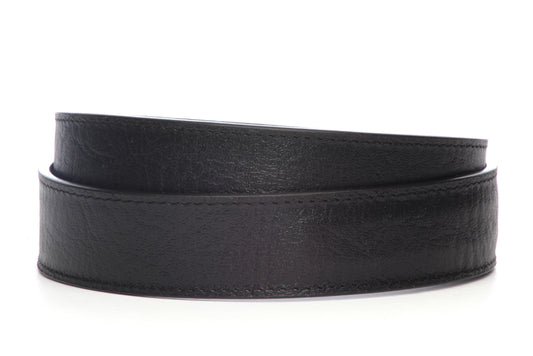 Men's leather belt strap in black buffalo vegetable tanned, 1.5 inches wide, formal look