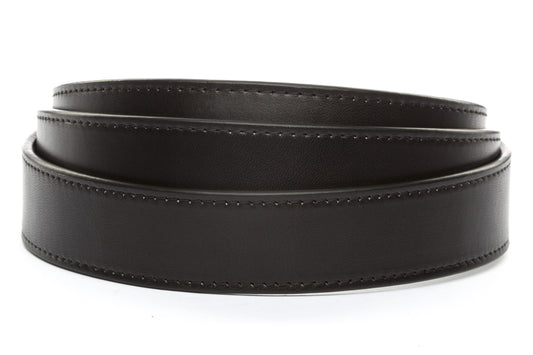 Men's leather belt strap in black vegetable tanned with a 1.25-inch width, formal look