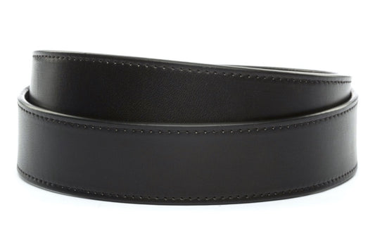 Men's leather belt strap in black vegetable tanned, 1.5 inches wide, formal look