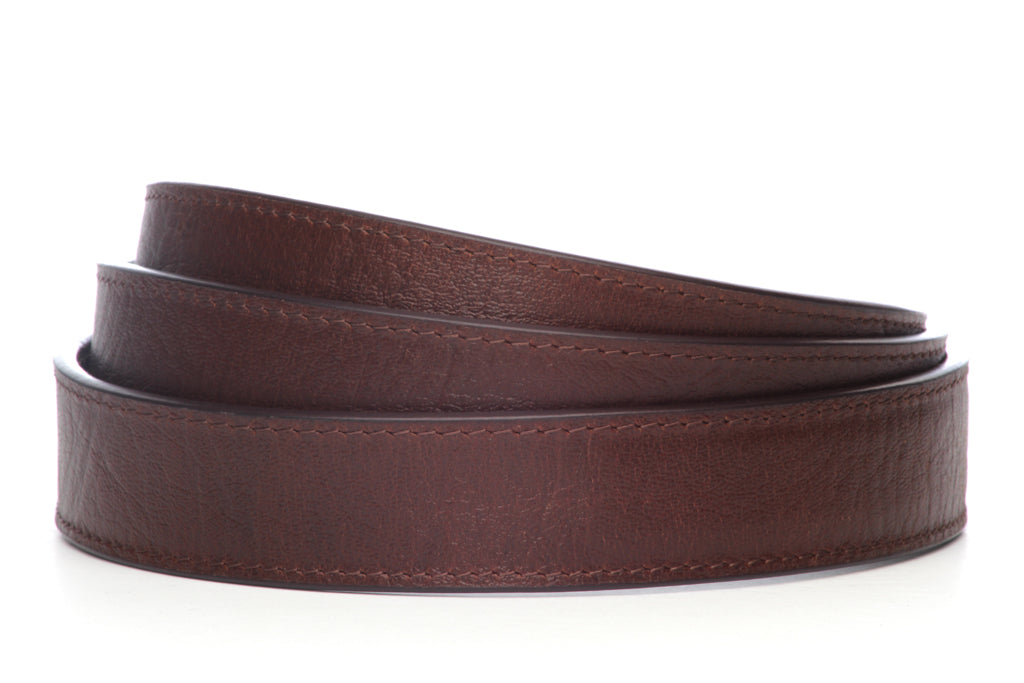 Men's leather belt strap in brown buffalo vegetable tanned with a 1.25-inch width, formal look