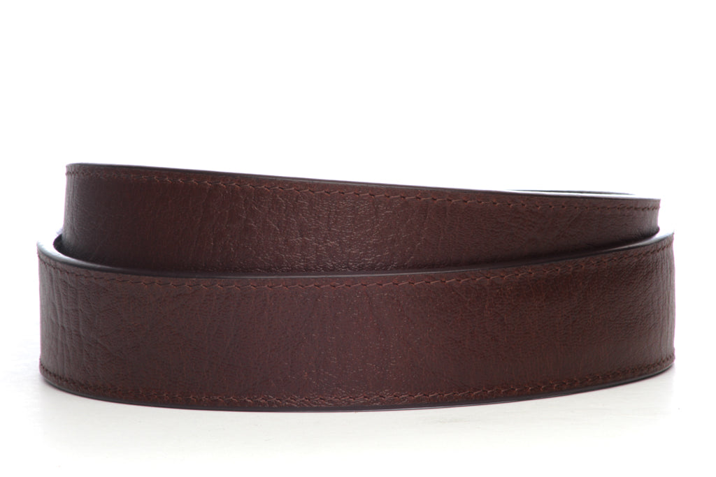 Men's leather belt strap in brown buffalo vegetable tanned, 1.5 inches wide, formal look