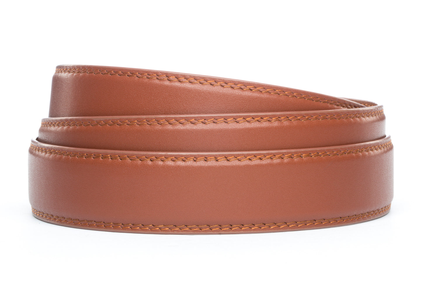 Men's leather belt strap in cognac with a 1.25-inch width, formal look