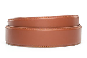 Men's leather belt strap in cognac, 1.5 inches wide, formal look
