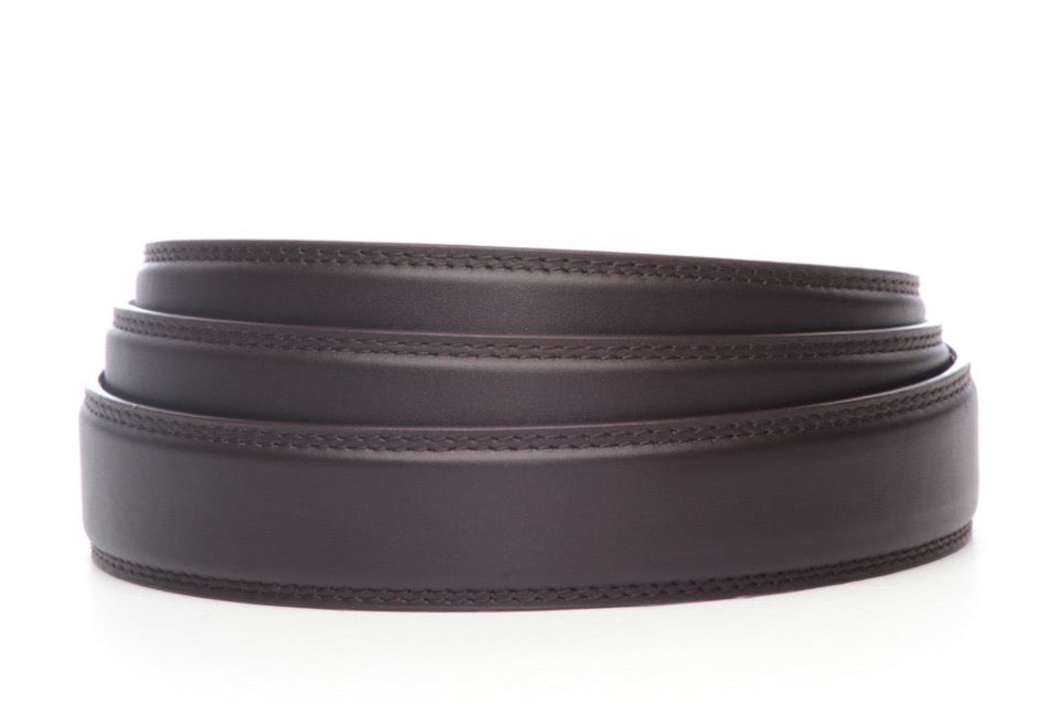 Men's leather belt strap in dark brown with a 1.25-inch width, formal look