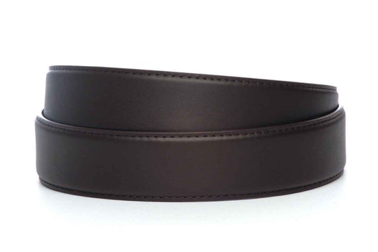 Men's leather belt strap in dark brown, 1.5 inches wide, formal look