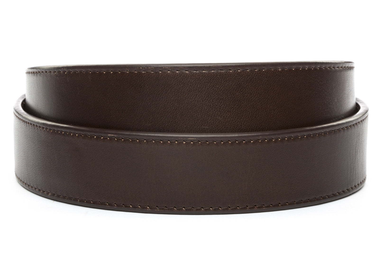 Men's leather belt strap in espresso vegetable tanned, 1.5 inches wide, formal look