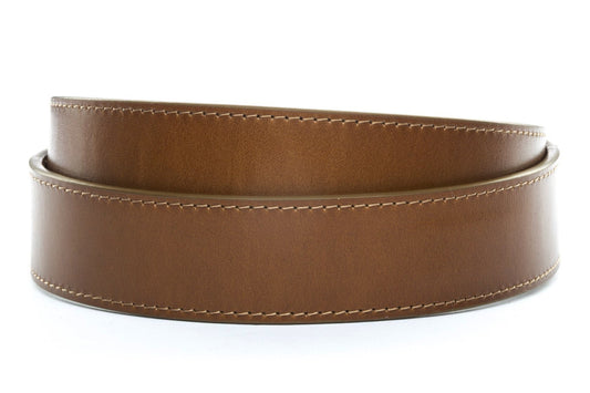 Men's leather belt strap in light brown vegetable tanned, 1.5 inches wide, formal look