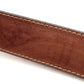 Men's leather belt strap in marbled tan buffalo vegetable tanned, 1.5 inches wide, formal look, stitching close up