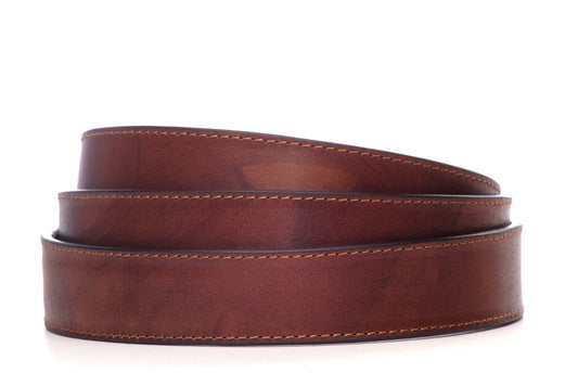 Men's leather belt strap in marbled tan vegetable tanned with a 1.25-inch width, formal look