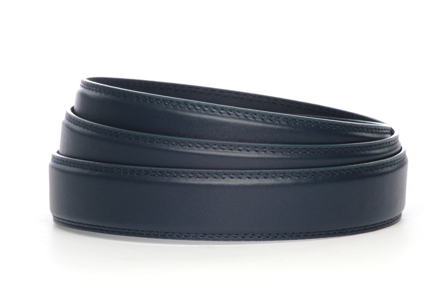 Men's leather belt strap in navy with a 1.25-inch width, formal look