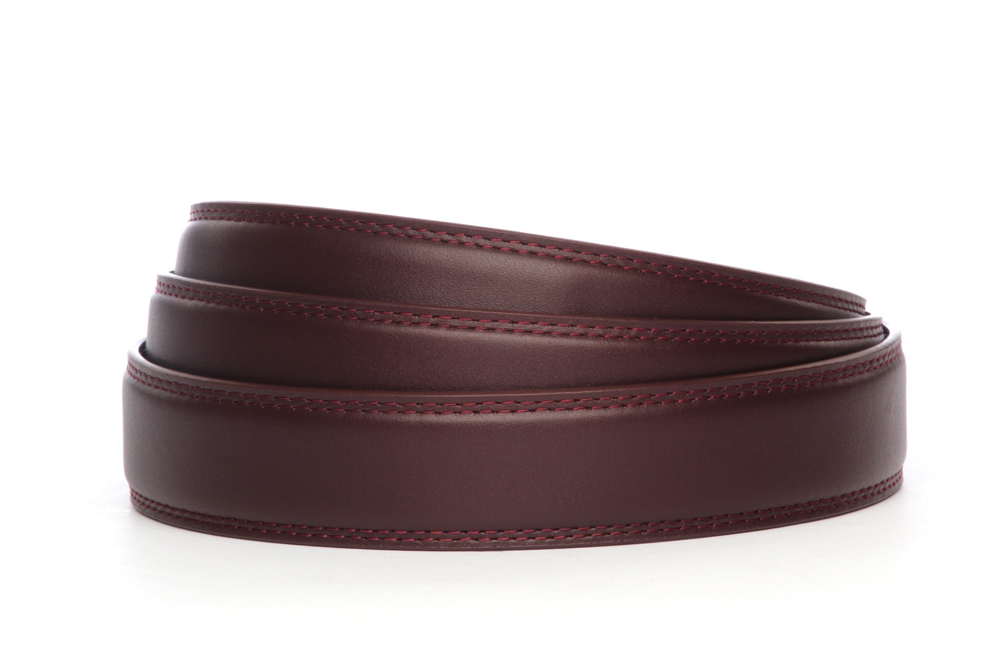 Men's leather belt strap in oxblood with a 1.25-inch width, formal look