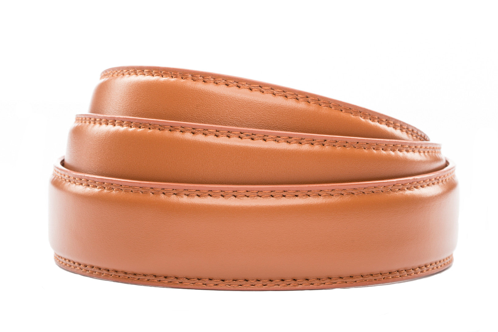 Men's leather belt strap in saddle tan with a 1.25-inch width, formal look