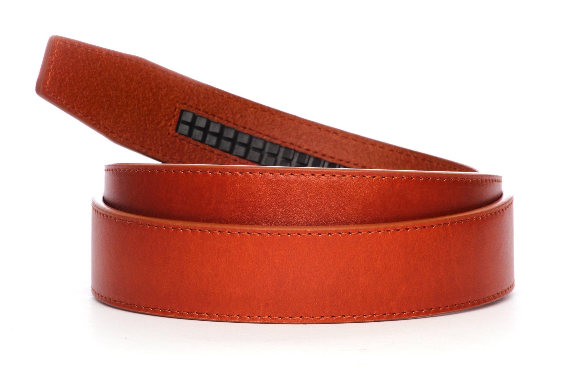 Men's leather belt strap in saddle tan vegetable tanned, 1.5 inches wide, formal look, full roll