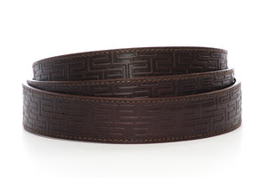 Men's leather belt strap in signature chocolate vegetable tanned with a 1.25-inch width, casual look