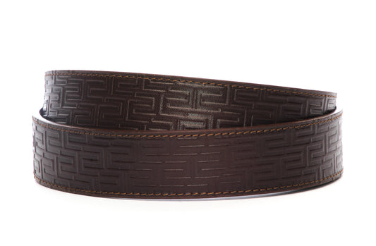 Men's leather belt strap in signature chocolate vegetable tanned, 1.5 inches wide, casual look