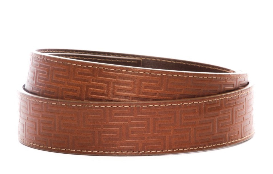 Men's leather belt strap in signature light brown vegetable tanned, 1.5 inches wide, casual look
