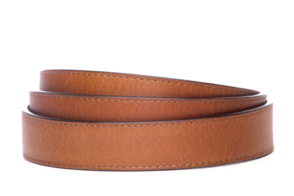 Men's leather belt strap in tan buffalo vegetable tanned with a 1.25-inch width, formal look