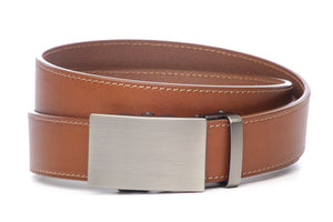 Men’s light brown vegetable tanned leather belt strap with classic buckle in gunmetal, casual look, 1.5 inches wide