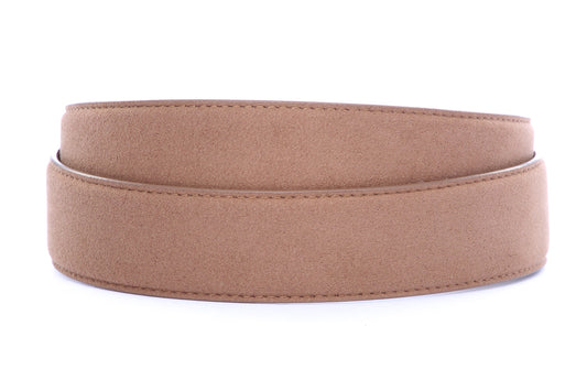 Men's micro-suede belt strap in beige, 1.5 inches wide, formal look