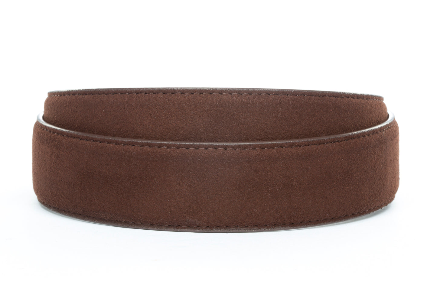Men's micro-suede belt strap in chocolate, 1.5 inches wide, formal look
