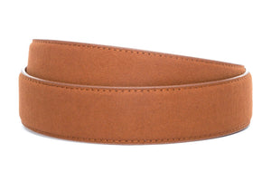 Men's micro-suede belt strap in cognac, 1.5 inches wide, formal look