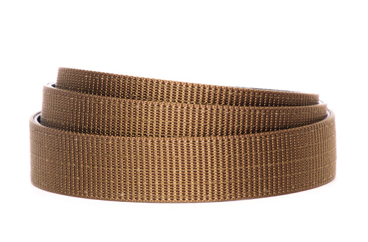 Men's nylon belt strap in desert tan with a 1.25-inch width, casual look