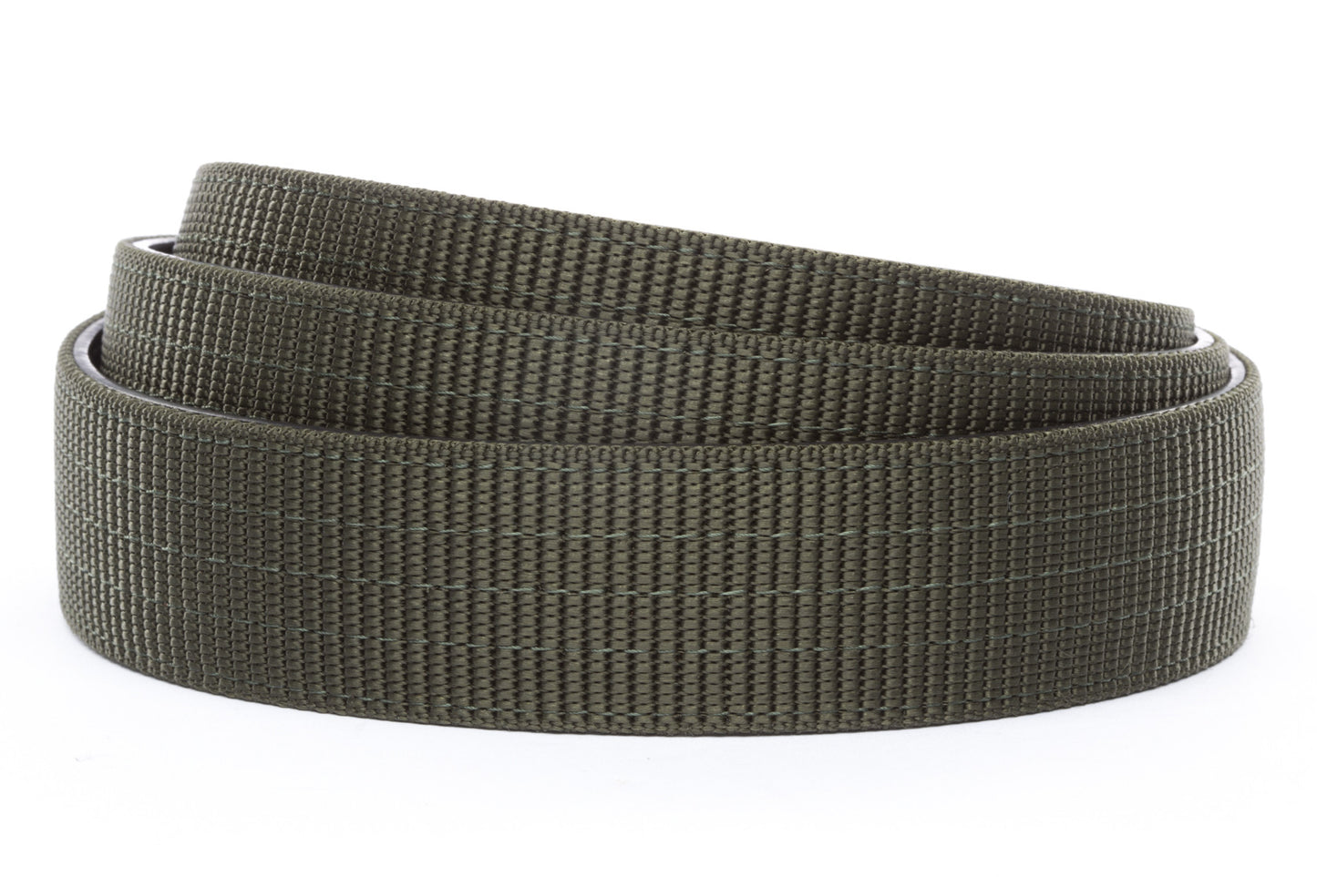 Men's nylon belt strap in olive drab, 1.5 inches wide, casual look