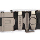 Men's onyx ratchet belt buckle in matte gunmetal with a 1.25-inch width, back view.