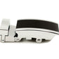 Men's onyx ratchet belt buckle in silver with a 1.25-inch width, right side view.