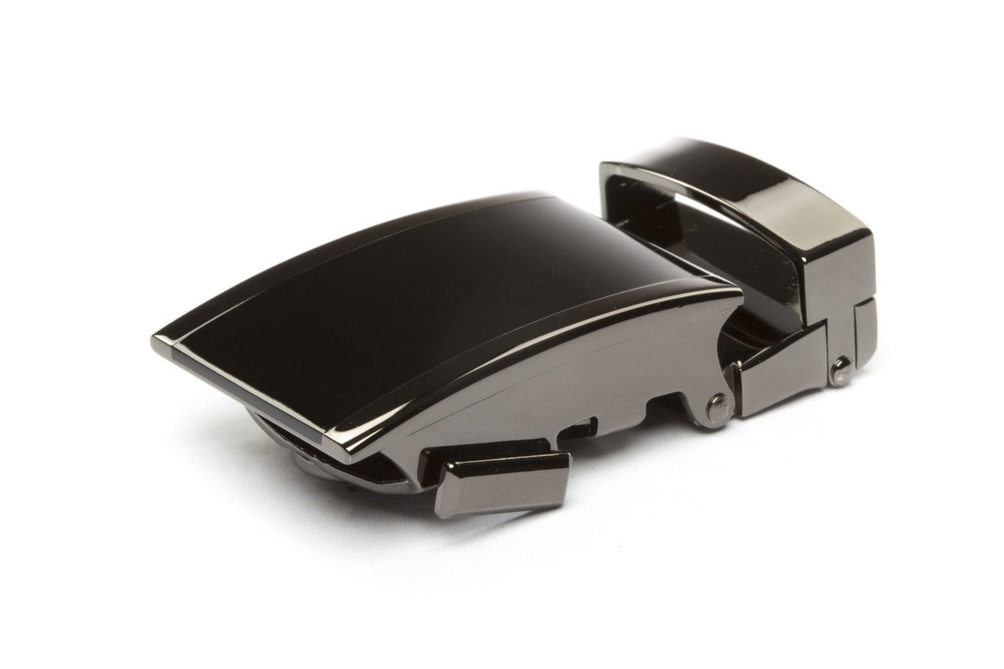 Men's onyx ratchet belt buckle in smoked gunmetal with a 1.25-inch width.