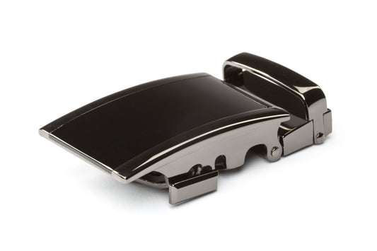 Men's onyx ratchet belt buckle in smoked gunmetal with a width of 1.5 inches.