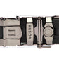 Men's onyx ratchet belt buckle in smoked gunmetal with a 1.25-inch width, back view.