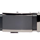 Men's onyx ratchet belt buckle in smoked gunmetal with a width of 1.5 inches, front view.