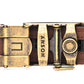 Men's traditional ratchet belt buckle in antiqued gold with a 1.25-inch width, back view.